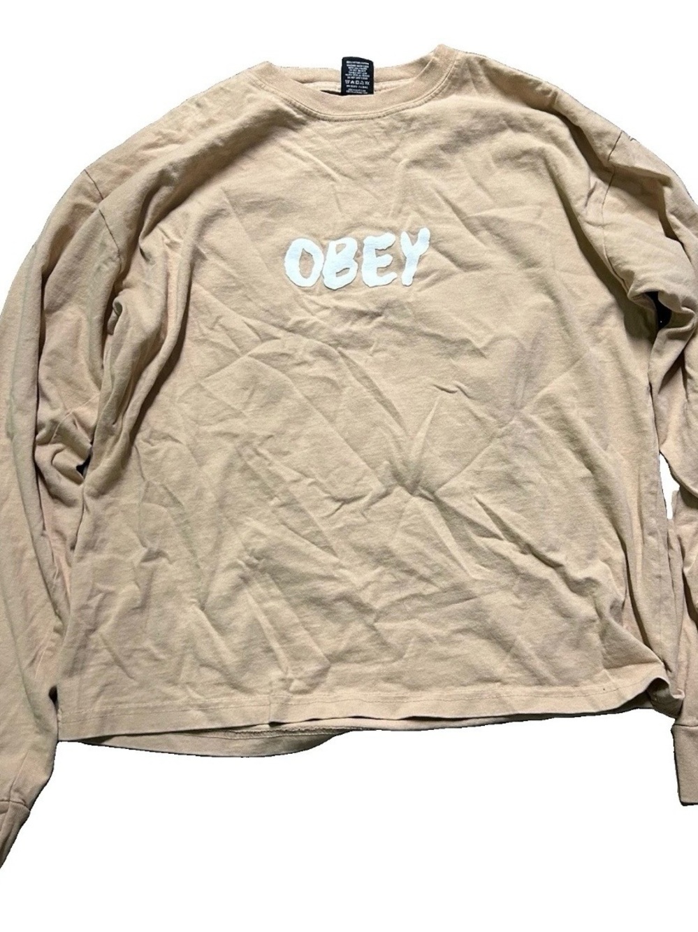 Men’s Obey Beige Long Sleeve Shirt Size Medium